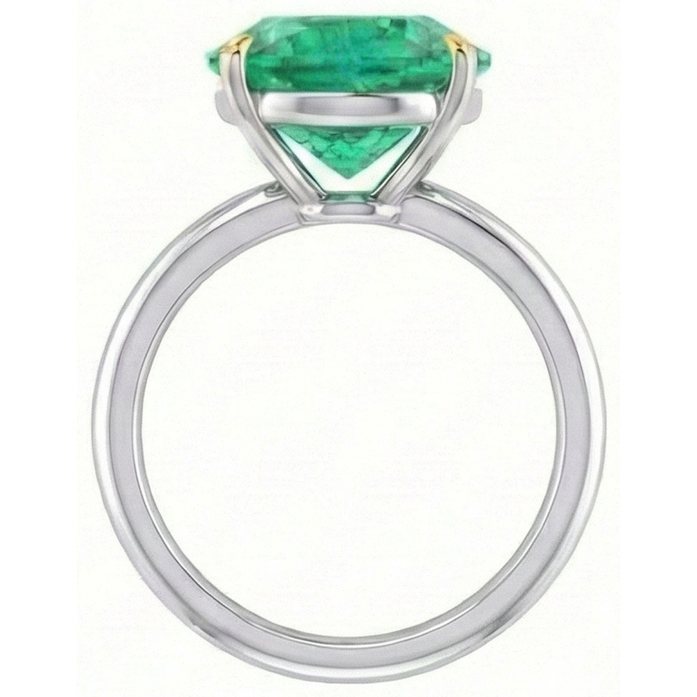 Natural Real ( Not Lab Grown ) Classic Green Emerald GIA Gemstone Ring Two Tone