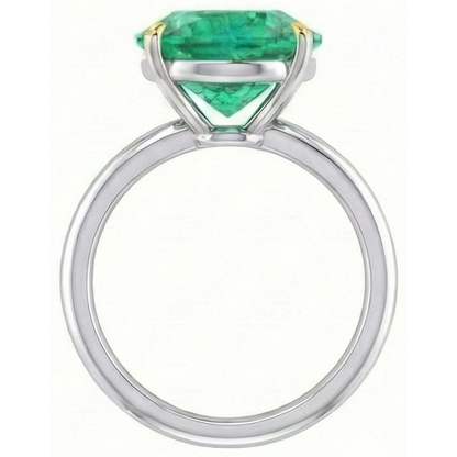 Natural Real ( Not Lab Grown ) Classic Green Emerald GIA Gemstone Ring Two Tone