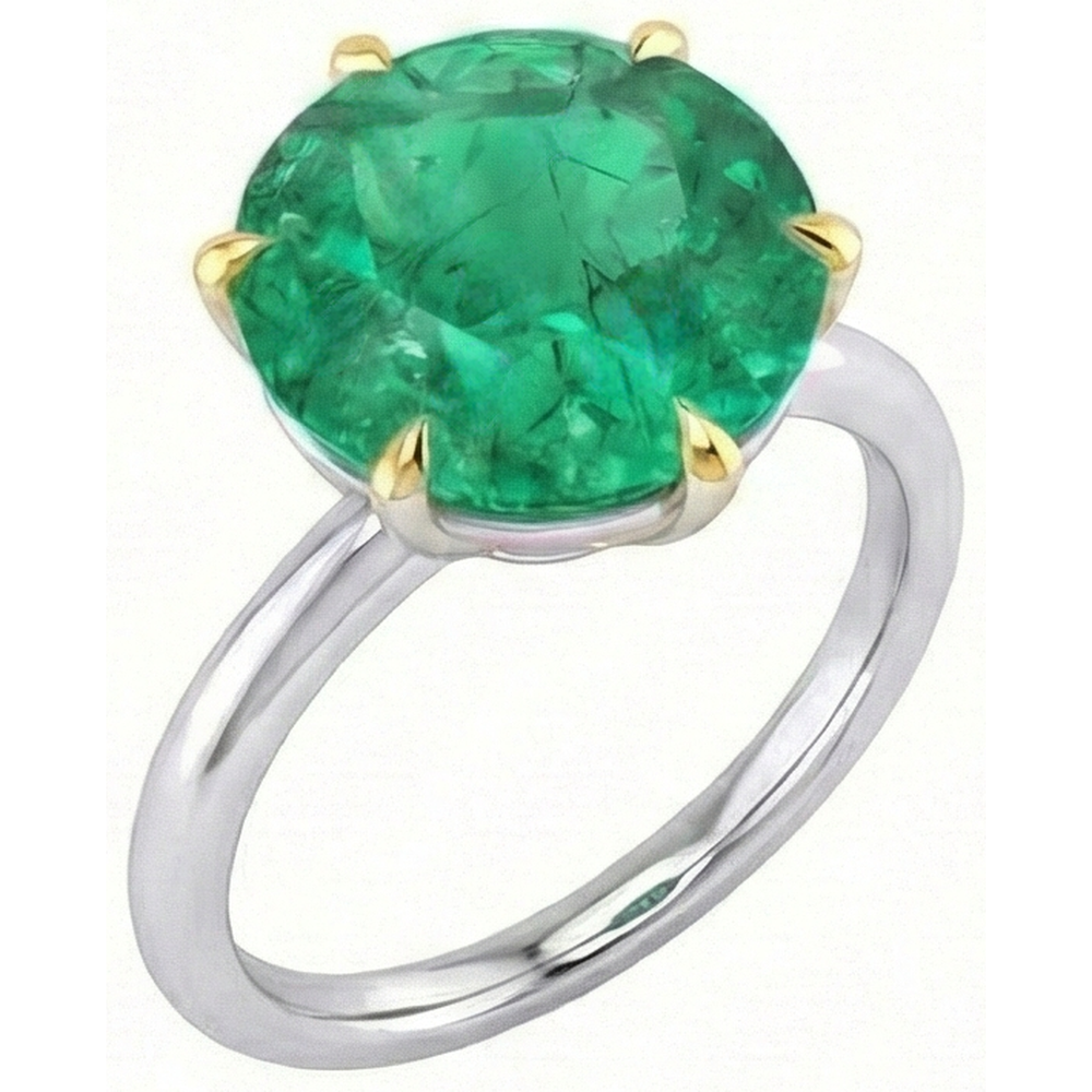 Natural Real ( Not Lab Grown ) Classic Green Emerald GIA Gemstone Ring Two Tone