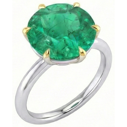 Natural Real ( Not Lab Grown ) Classic Green Emerald GIA Gemstone Ring Two Tone