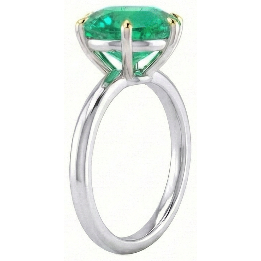 Natural Real ( Not Lab Grown ) Classic Green Emerald GIA Gemstone Ring Two Tone