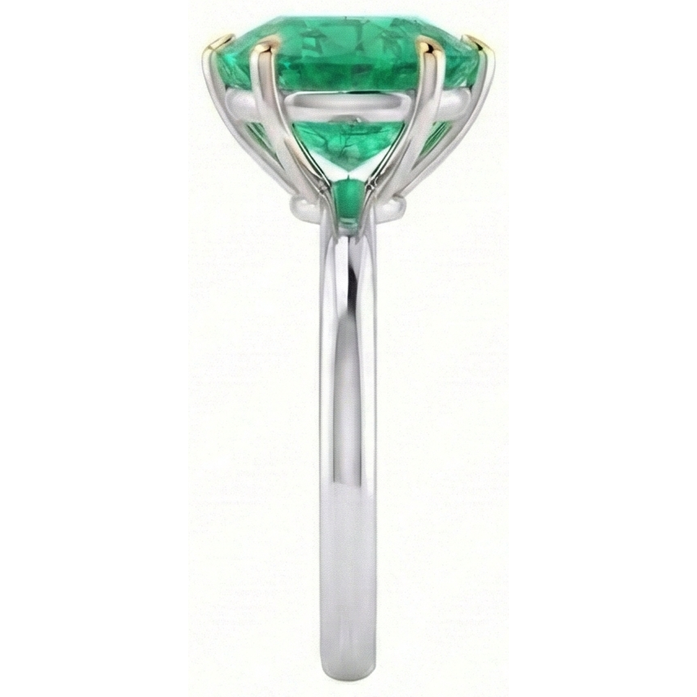 Natural Real ( Not Lab Grown ) Classic Green Emerald GIA Gemstone Ring Two Tone