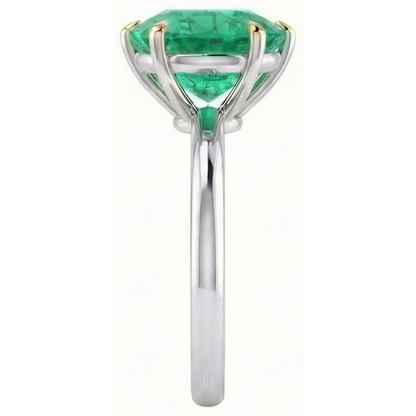 Natural Real ( Not Lab Grown ) Classic Green Emerald GIA Gemstone Ring Two Tone