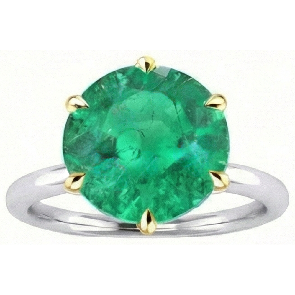 Natural Real ( Not Lab Grown ) Classic Green Emerald GIA Gemstone Ring Two Tone