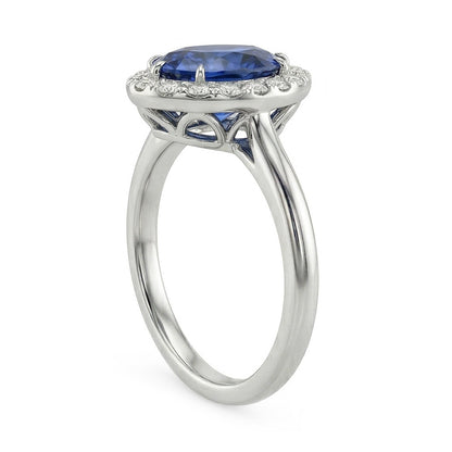 Classic Halo Natural Earth Mined Diamond Ring Pear Sapphire Center Gold 14K 6.75 Carats