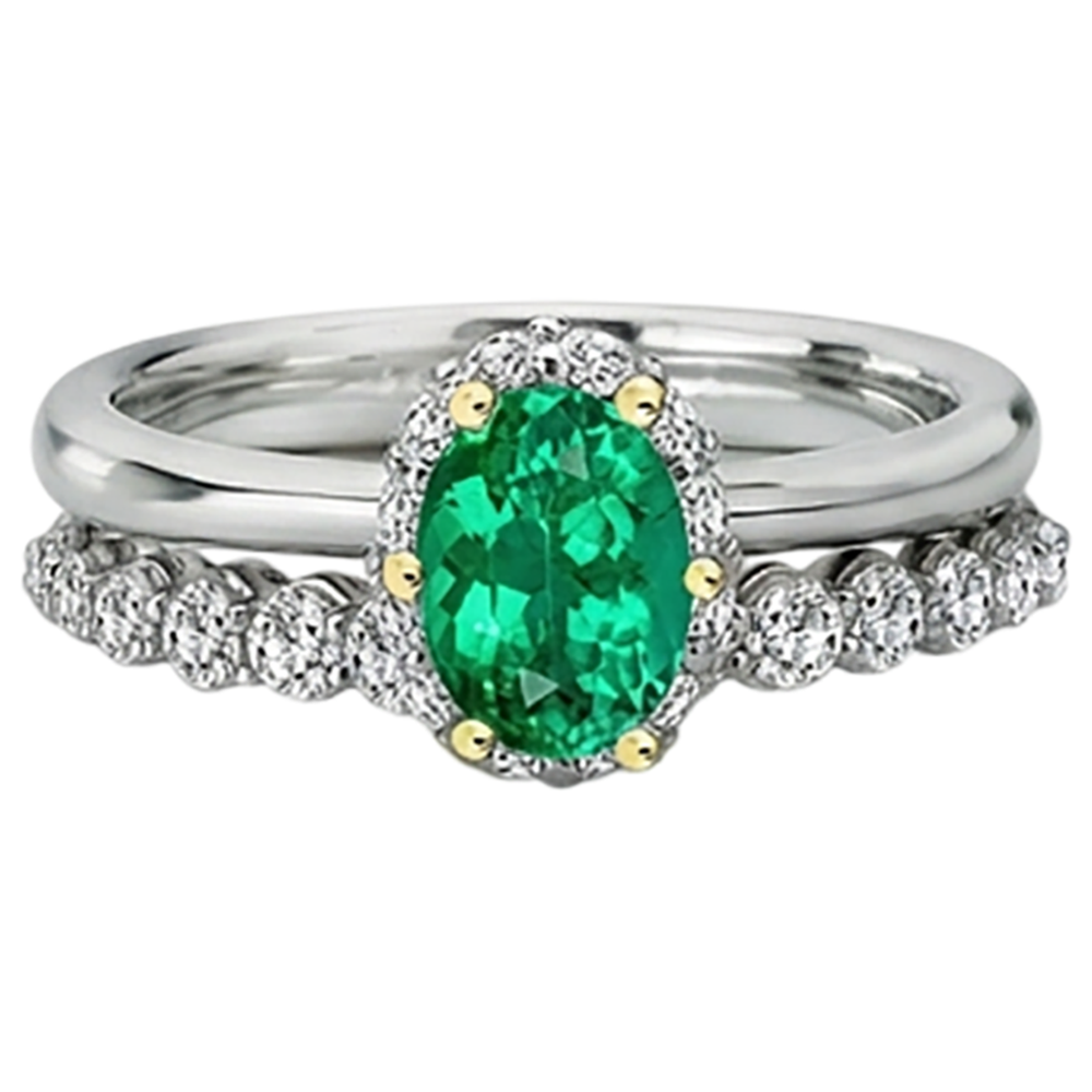 natural round emerald 2ct band top view