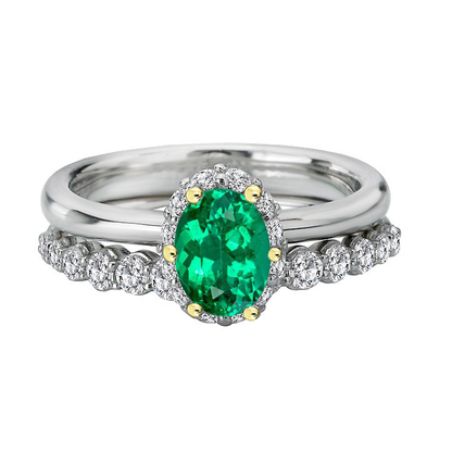 natural round emerald 2ct band front view