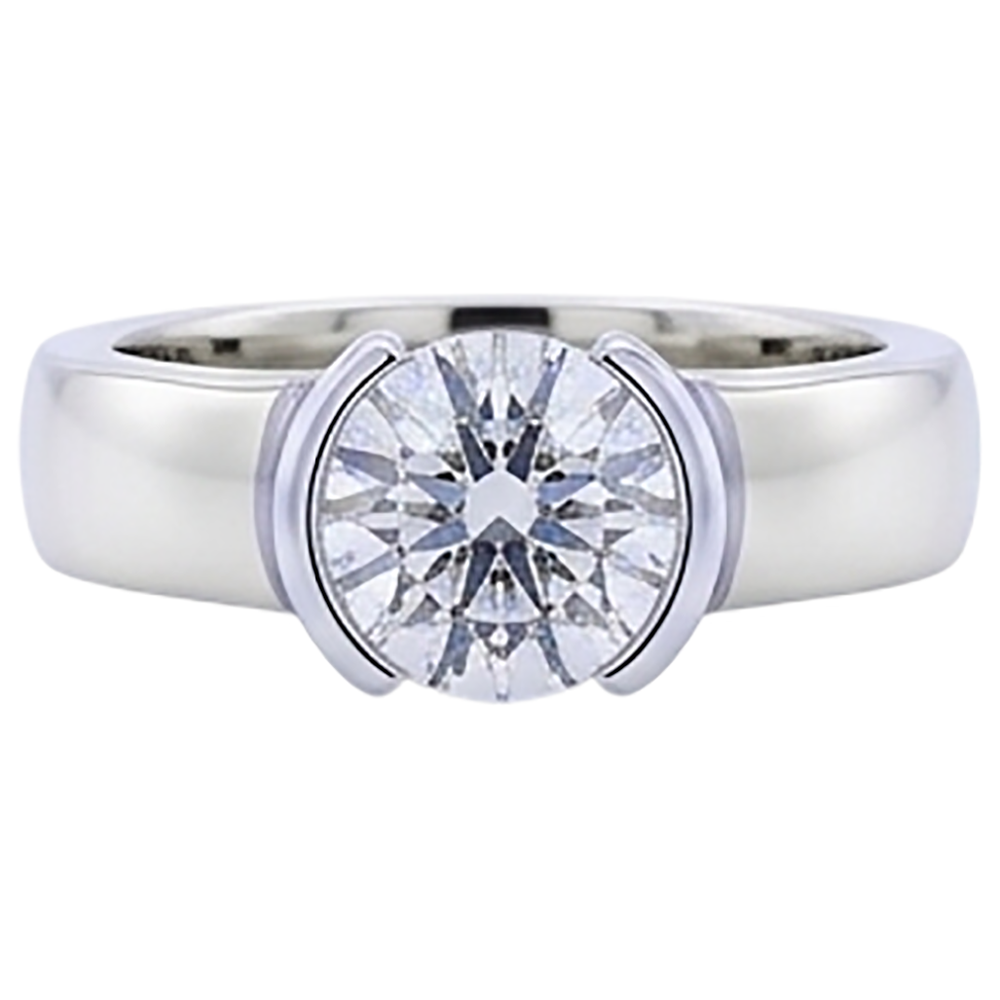 Classic Style 1 Carat Round Diamond Half Bezel Men's Ring
