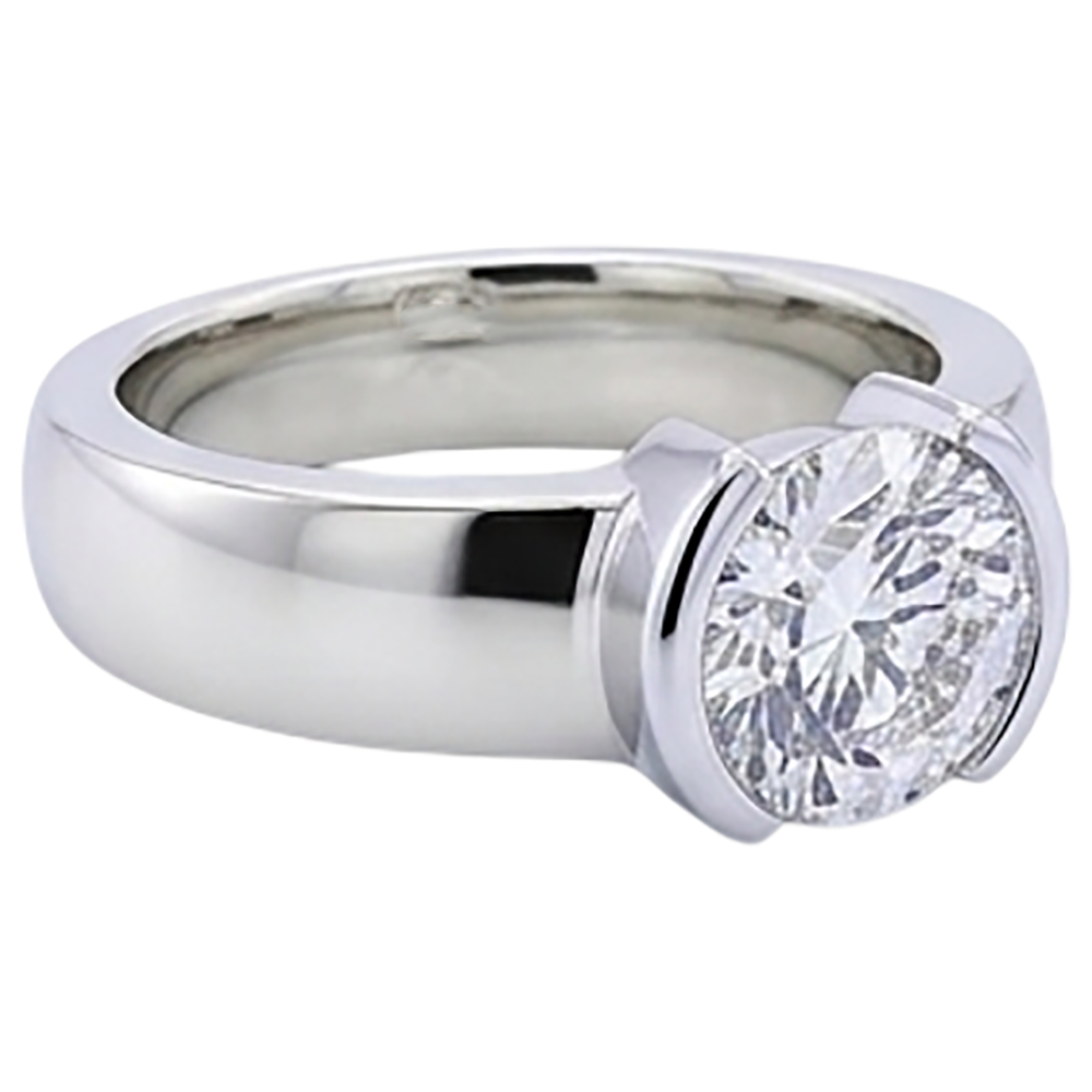 Classic Style 1 Carat Round Diamond Half Bezel Men's Ring