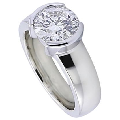 Classic Style 1 Carat Round Diamond Half Bezel Men's Ring