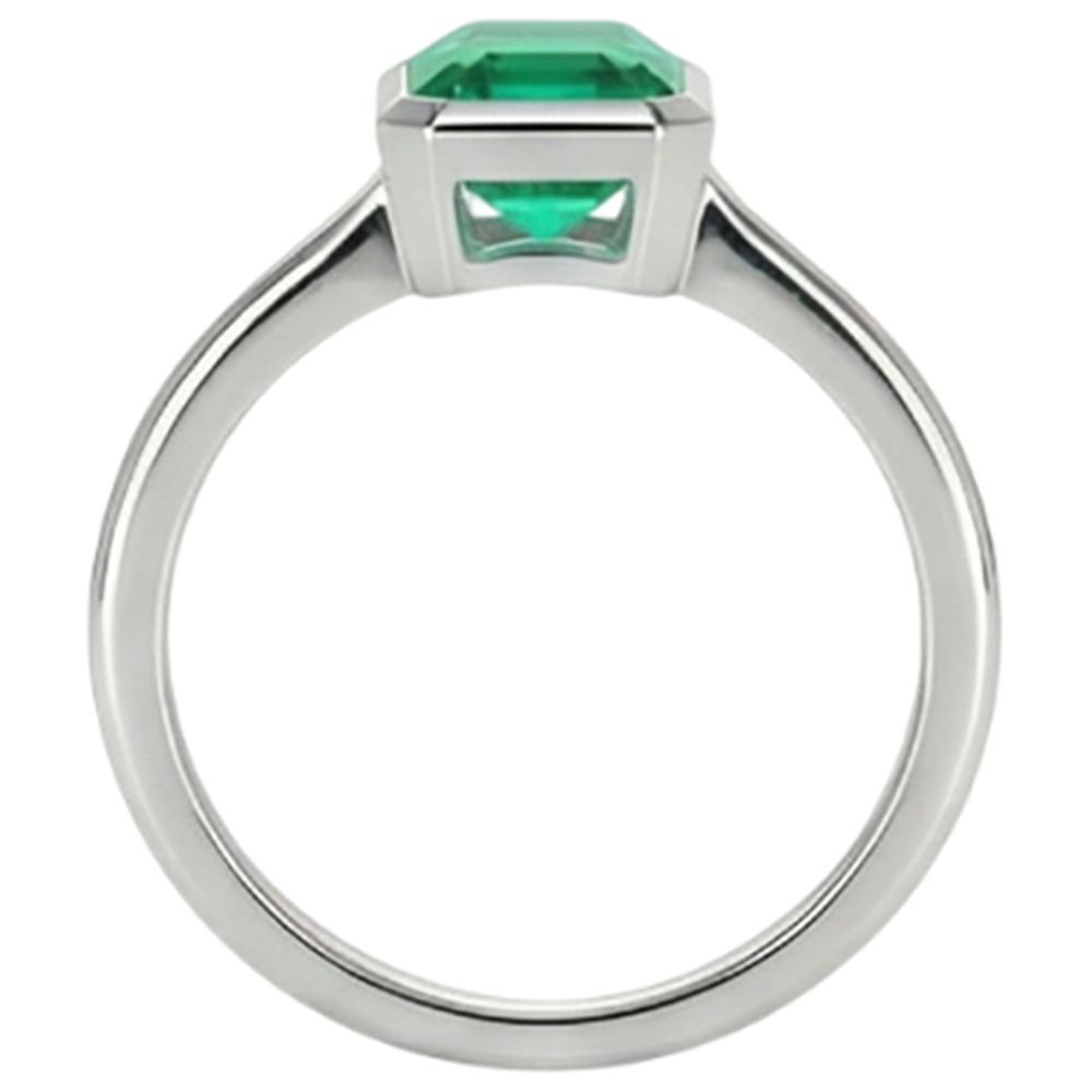 Natural Real ( Not Lab Grown ) Classic White Gold Green Emerald GIA Ring Bezel Set Solitaire