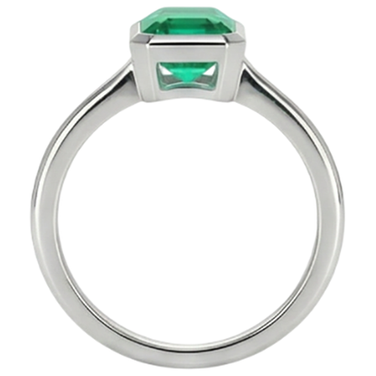 Natural Real ( Not Lab Grown ) Classic White Gold Green Emerald GIA Ring Bezel Set Solitaire