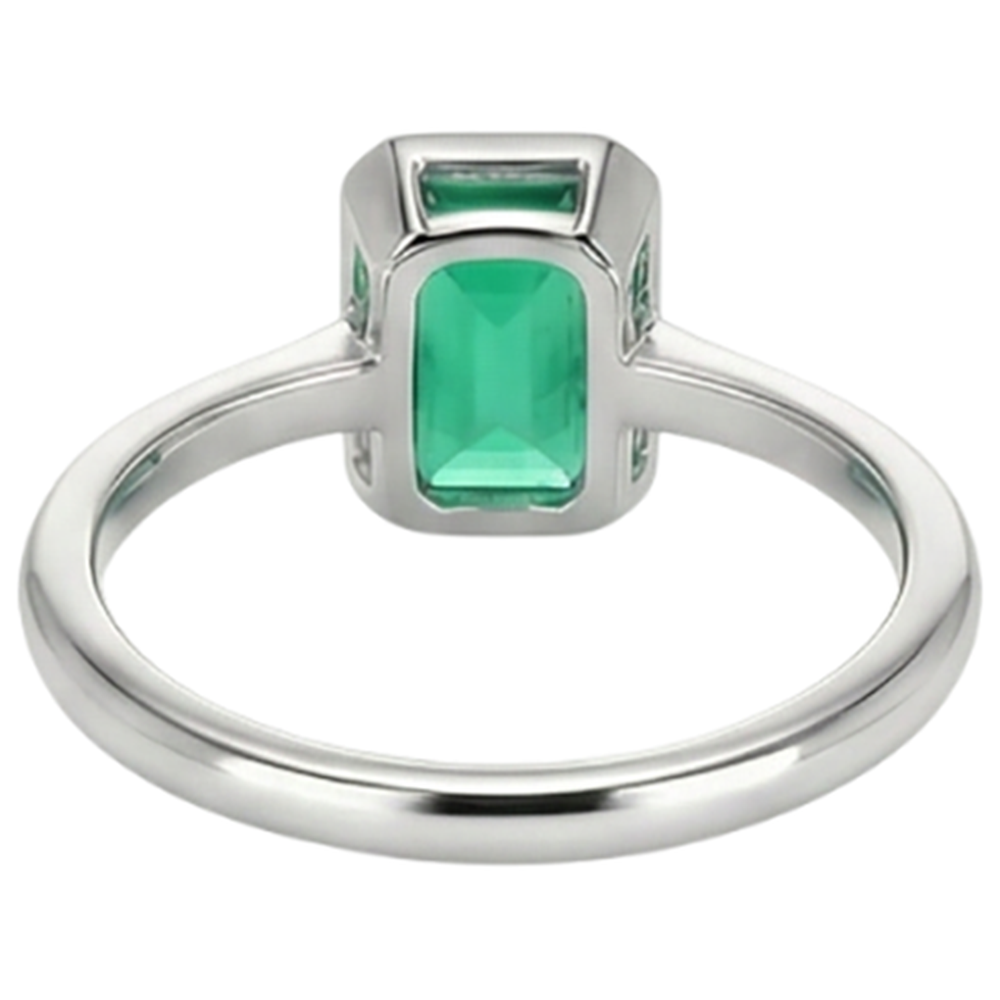 Natural Real ( Not Lab Grown ) Classic White Gold Green Emerald GIA Ring Bezel Set Solitaire