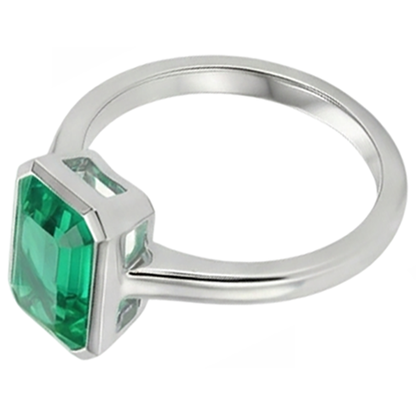 Natural Real ( Not Lab Grown ) Classic White Gold Green Emerald GIA Ring Bezel Set Solitaire