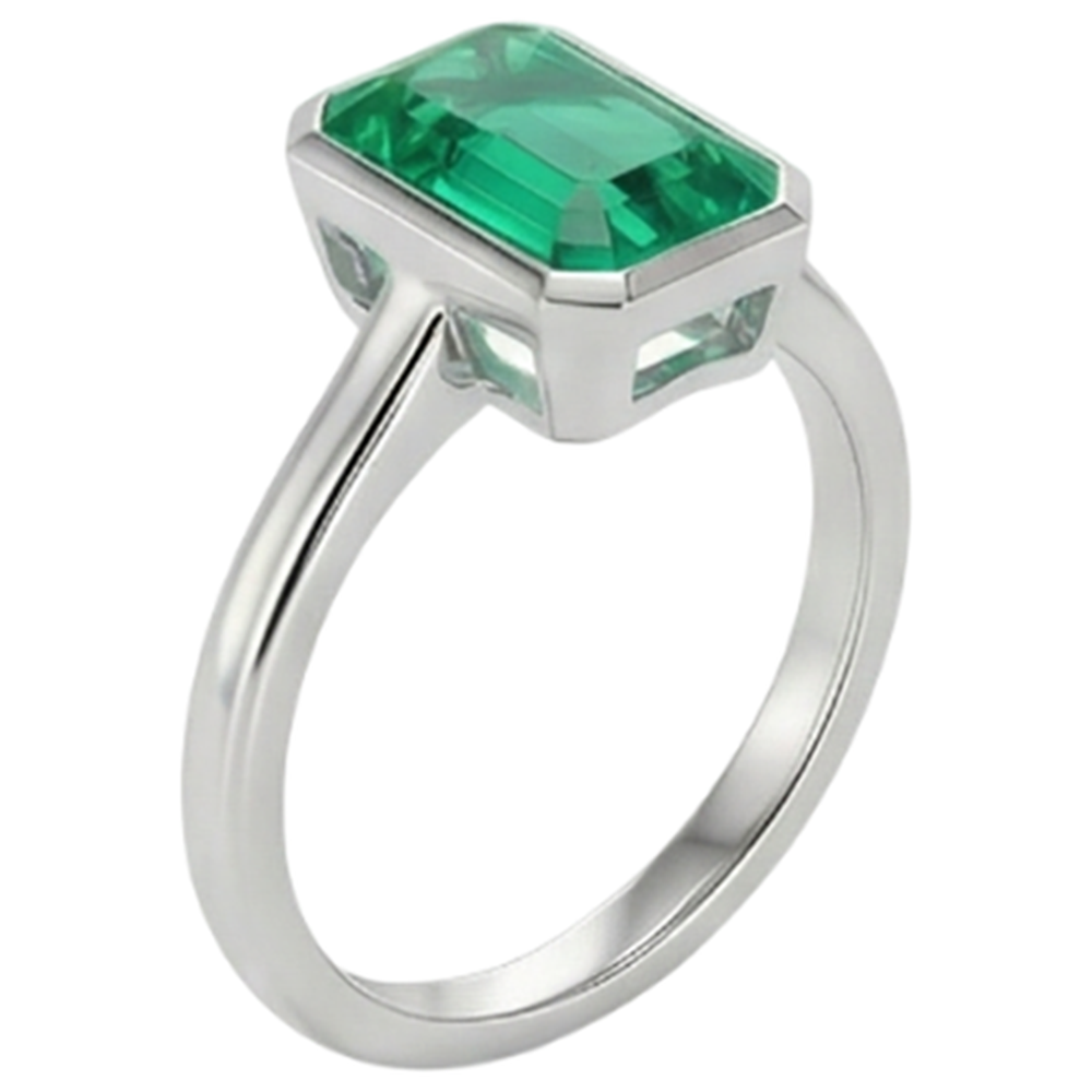 Natural Real ( Not Lab Grown ) Classic White Gold Green Emerald GIA Ring Bezel Set Solitaire