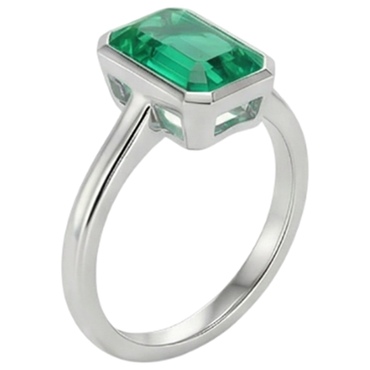 Natural Real ( Not Lab Grown ) Classic White Gold Green Emerald GIA Ring Bezel Set Solitaire