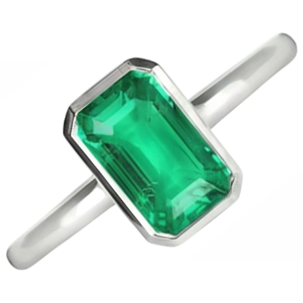 Natural Real ( Not Lab Grown ) Classic White Gold Green Emerald GIA Ring Bezel Set Solitaire