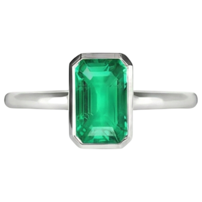 Natural Real ( Not Lab Grown ) Classic White Gold Green Emerald GIA Ring Bezel Set Solitaire