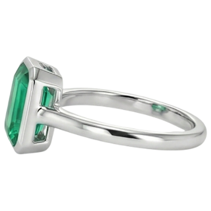 Natural Real ( Not Lab Grown ) Classic White Gold Green Emerald GIA Ring Bezel Set Solitaire