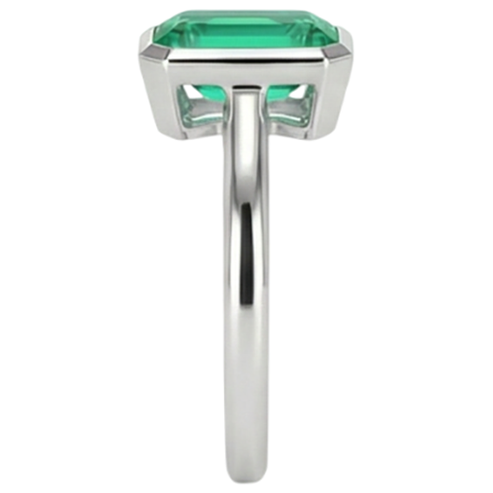 Natural Real ( Not Lab Grown ) Classic White Gold Green Emerald GIA Ring Bezel Set Solitaire