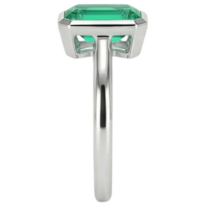 Natural Real ( Not Lab Grown ) Classic White Gold Green Emerald GIA Ring Bezel Set Solitaire