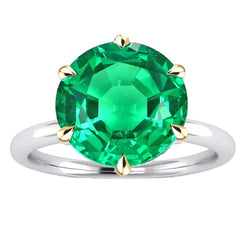 Natural Real ( Not Lab Grown ) Classic Green Emerald GIA Gemstone Ring Two Tone