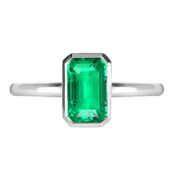 Natural Real ( Not Lab Grown ) Classic White Gold Green Emerald GIA Ring Bezel Set Solitaire