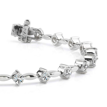 Classic 4 Carats Round Cut Lab Grown Diamonds Link Bracelet White Gold 10K
