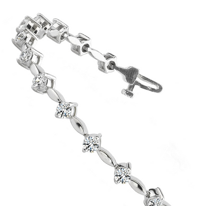 Classic 4 Carats Round Cut Lab Grown Diamonds Link Bracelet White Gold 10K