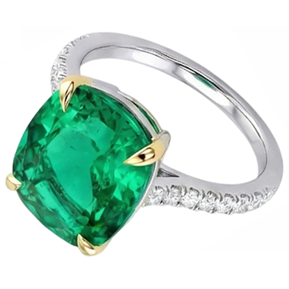 Natural Real ( Not Lab Grown ) Classy Cushion Green Emerald GIA And Diamond Engagement Ring
