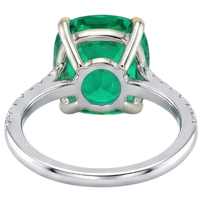 Natural Real ( Not Lab Grown ) Classy Cushion Green Emerald GIA And Diamond Engagement Ring