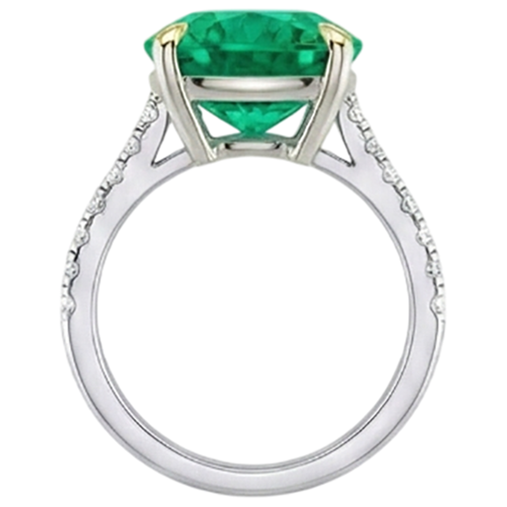Natural Real ( Not Lab Grown ) Classy Cushion Green Emerald GIA And Diamond Engagement Ring