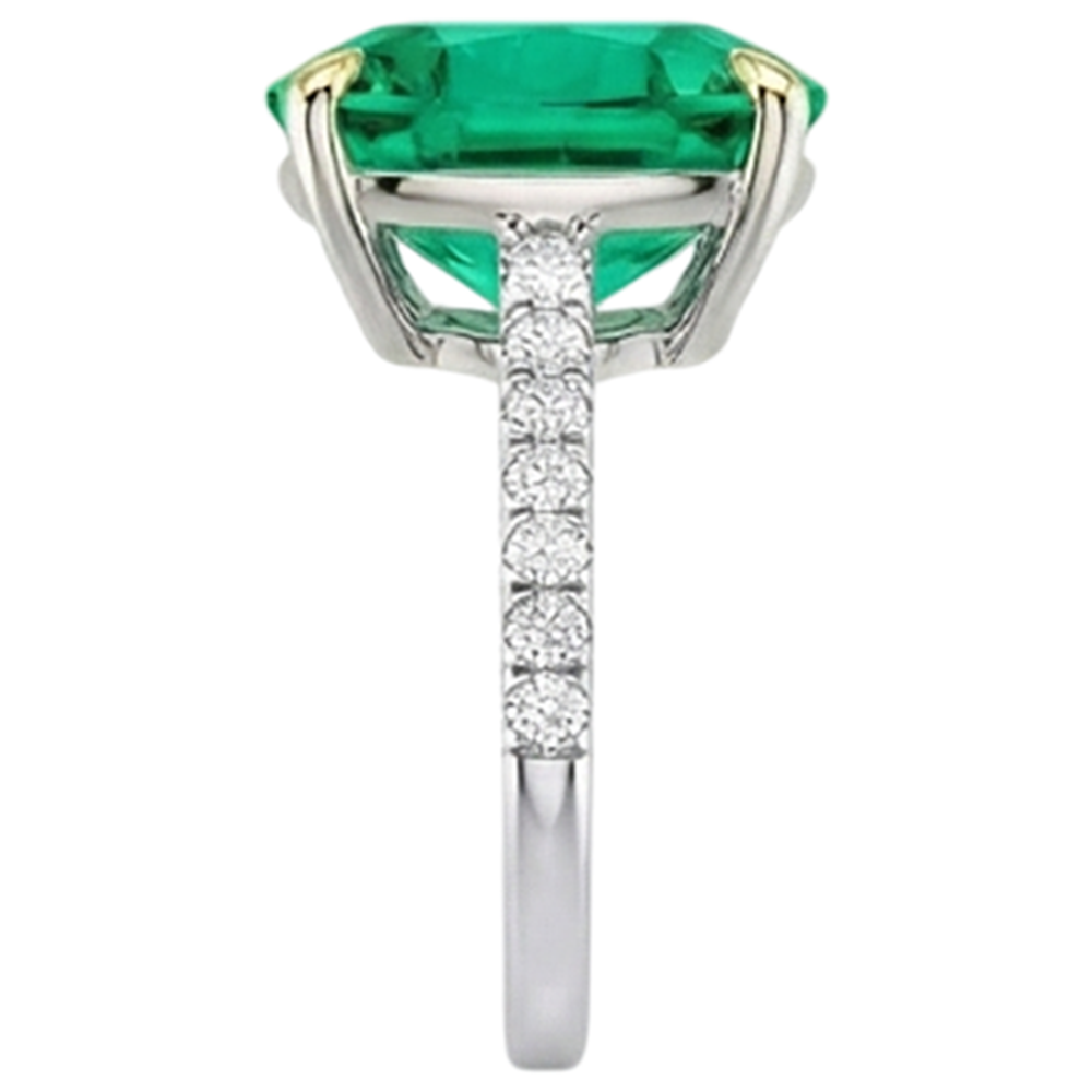 Natural Real ( Not Lab Grown ) Classy Cushion Green Emerald GIA And Diamond Engagement Ring