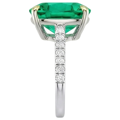 Natural Real ( Not Lab Grown ) Classy Cushion Green Emerald GIA And Diamond Engagement Ring