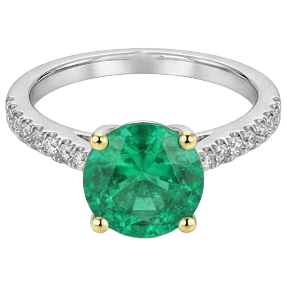 Natural Real ( Not Lab Grown ) Classy Green Emerald GIA Wedding Ring