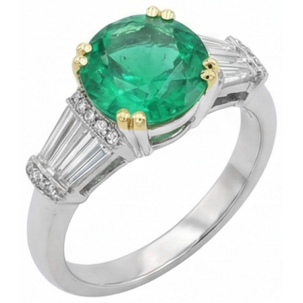 Natural Real ( Not Lab Grown ) Classy Round Gemstone Diamond Ring Green Emerald GIA