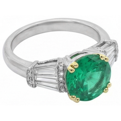 Natural Real ( Not Lab Grown ) Classy Round Gemstone Diamond Ring Green Emerald GIA