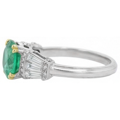 Natural Real ( Not Lab Grown ) Classy Round Gemstone Diamond Ring Green Emerald GIA