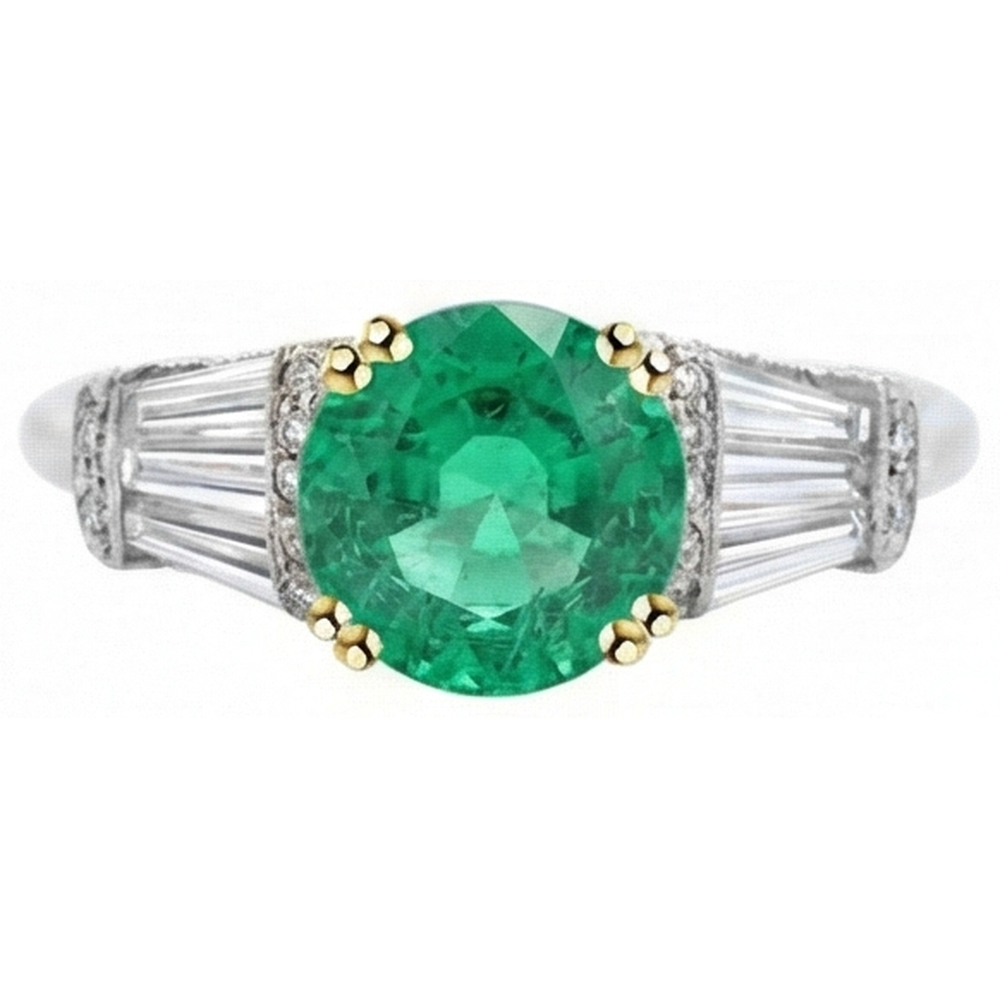 Natural Real ( Not Lab Grown ) Classy Round Gemstone Diamond Ring Green Emerald GIA