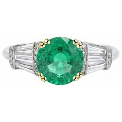 Natural Real ( Not Lab Grown ) Classy Round Gemstone Diamond Ring Green Emerald GIA