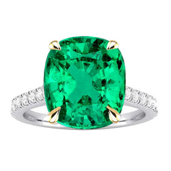 Natural Real ( Not Lab Grown ) Classy Cushion Green Emerald GIA And Diamond Engagement Ring