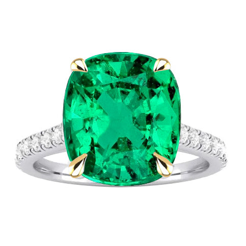 Classy Cushion Green Emerald And Diamond Engagement Ring