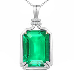 Natural Real ( Not Lab Grown ) Classy Green Emerald GIA With Diamond Pendant Prong Set Jewelry