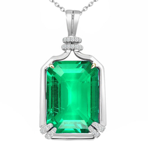 Classy Green Emerald With Diamond Pendant Prong Set Jewelry