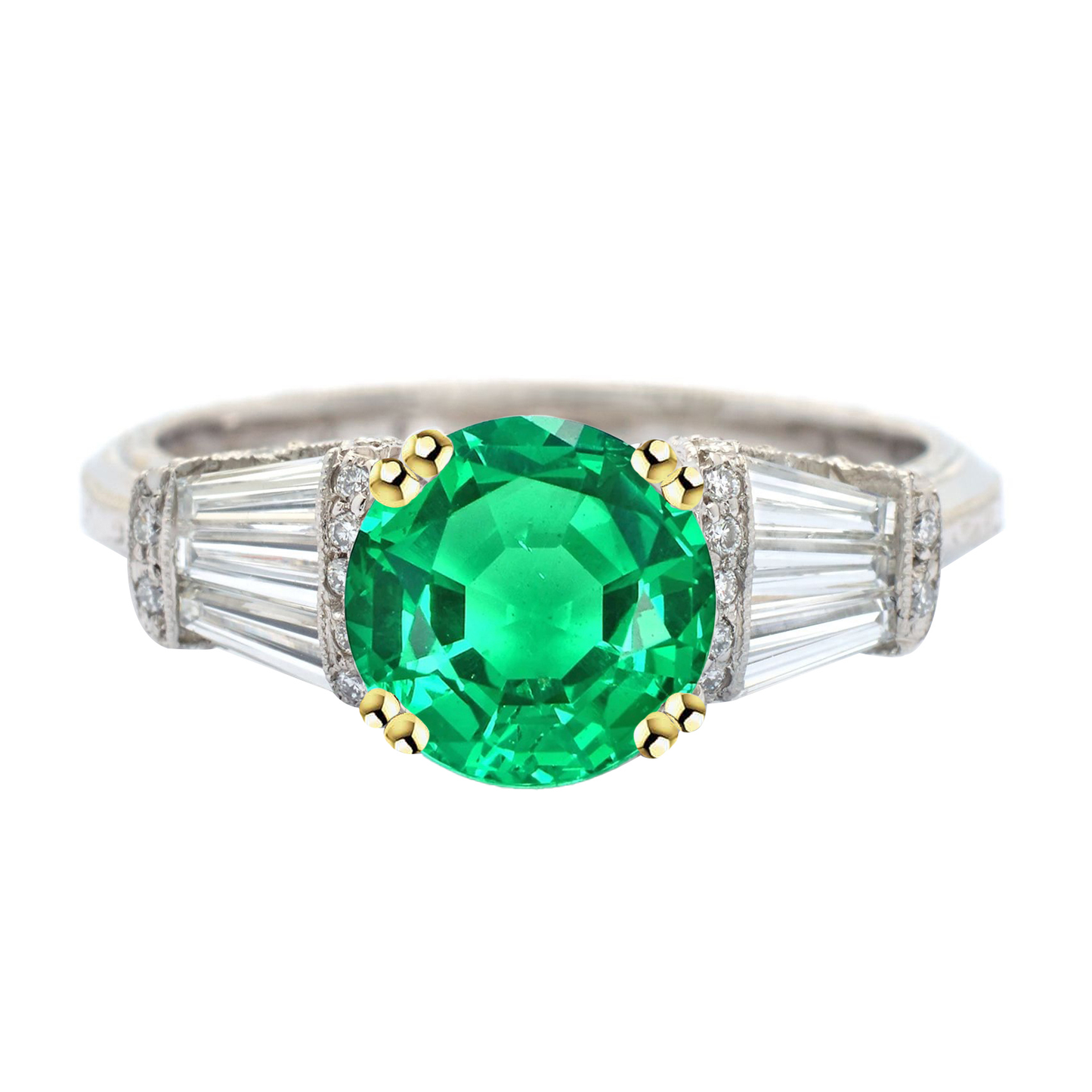 Classy Round Gemstone Diamond Ring Green Emerald