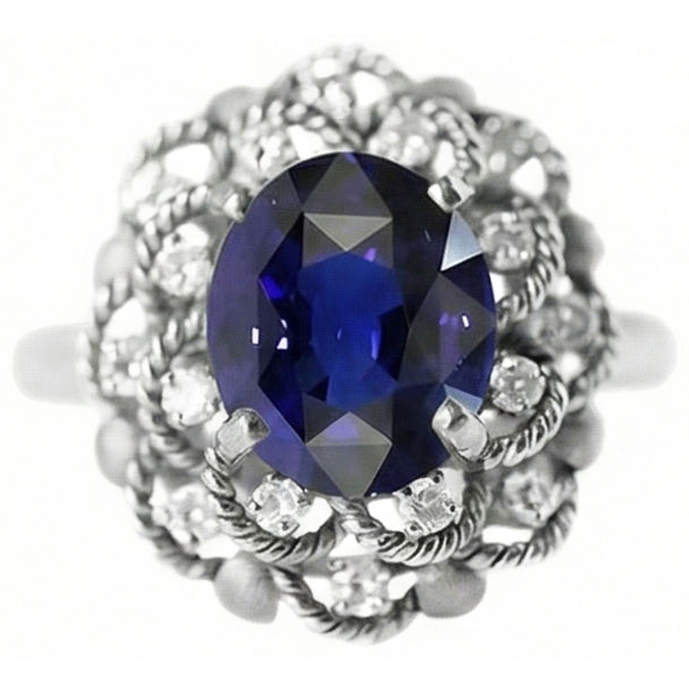 natural round sapphire 3ct ring side angle