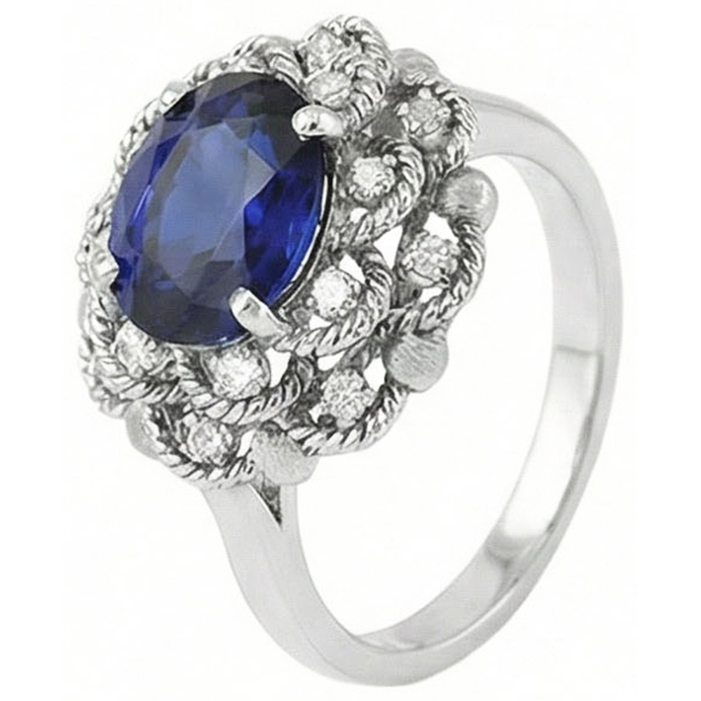 natural round sapphire 3ct ring close up detail