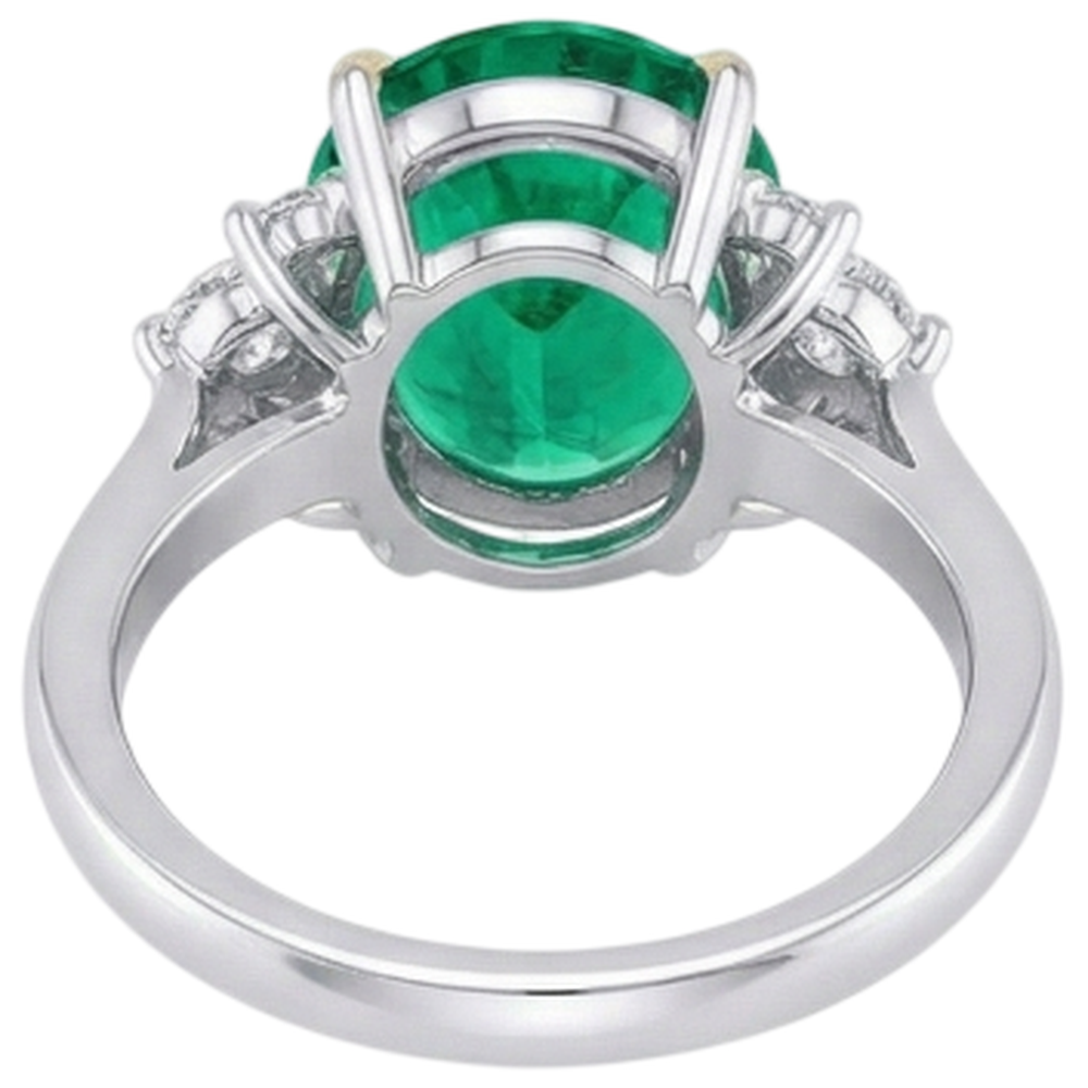 Natural Real ( Not Lab Grown ) Colombian Green Emerald GIA And Diamond Ring Oval Shape