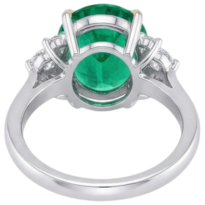 Natural Real ( Not Lab Grown ) Colombian Green Emerald GIA And Diamond Ring Oval Shape