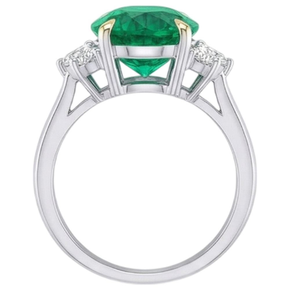 Natural Real ( Not Lab Grown ) Colombian Green Emerald GIA And Diamond Ring Oval Shape